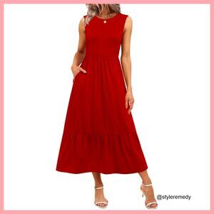 Sleeveless Maxi Dress with Pockets A-Line Flowy Casual Summer